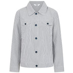 Classic Seersucker Button-Front Striped Jacket (Size 12) - Navy