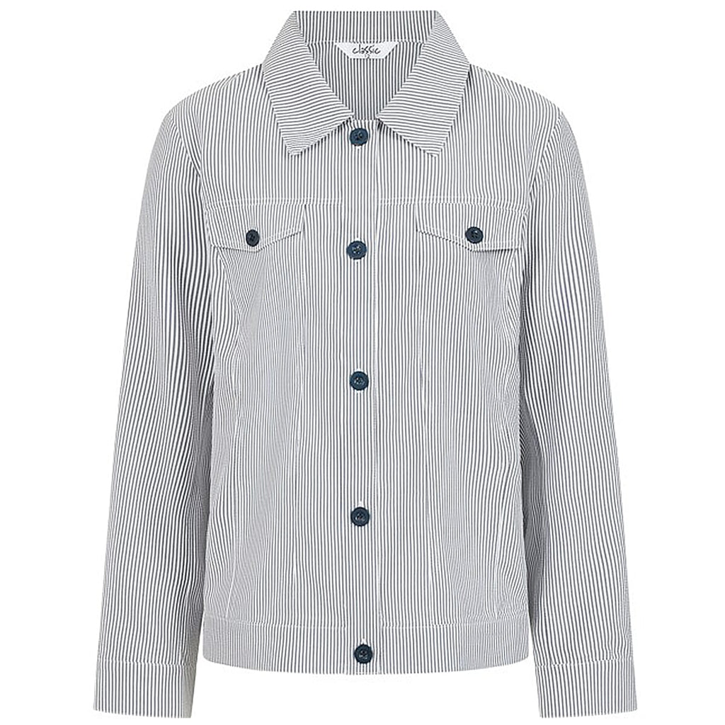 Classic Seersucker Striped Casual Button-Front Jacket (Size 12) - Khaki