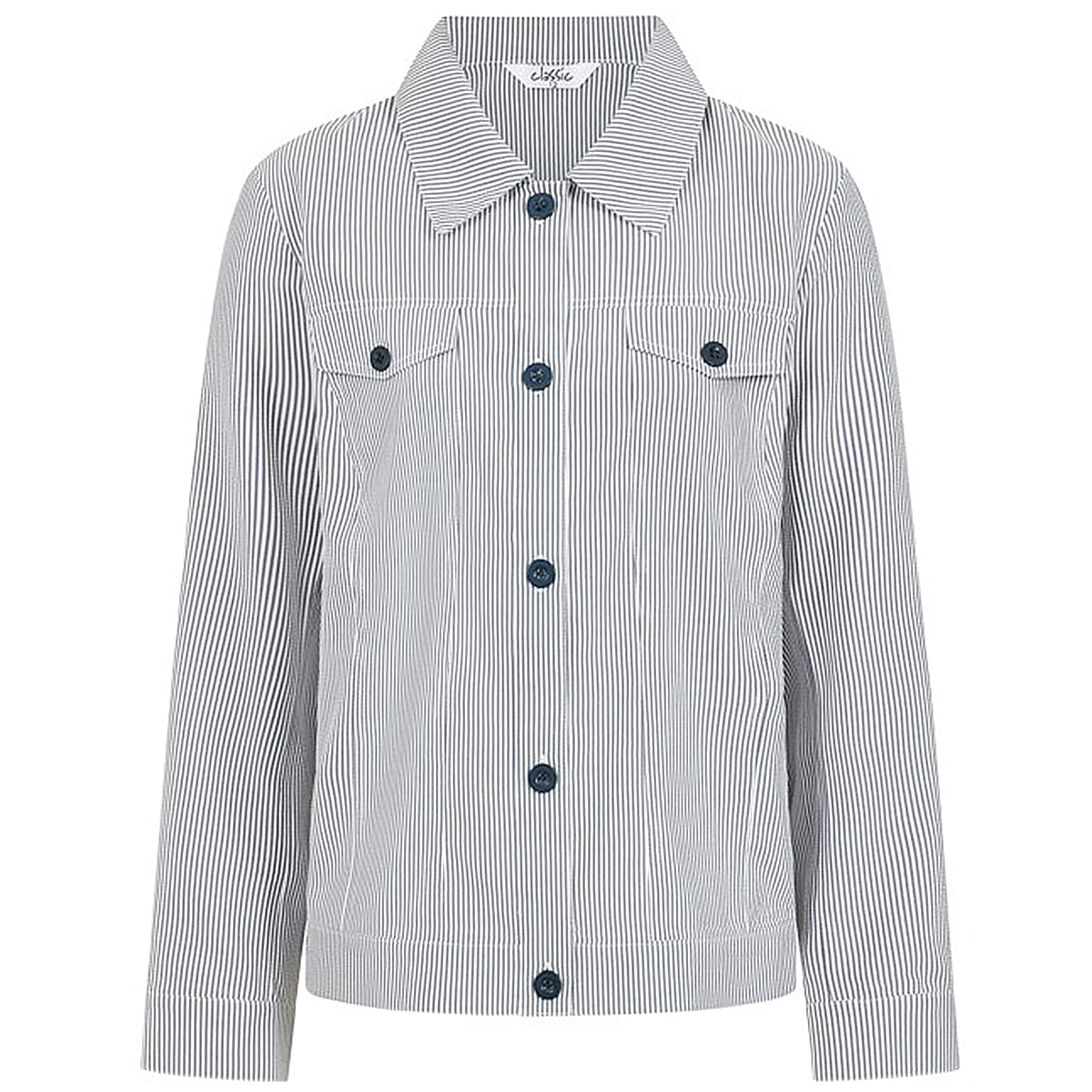 Classic Seersucker Striped Casual Button-Front Jacket (Size 12) - Khaki