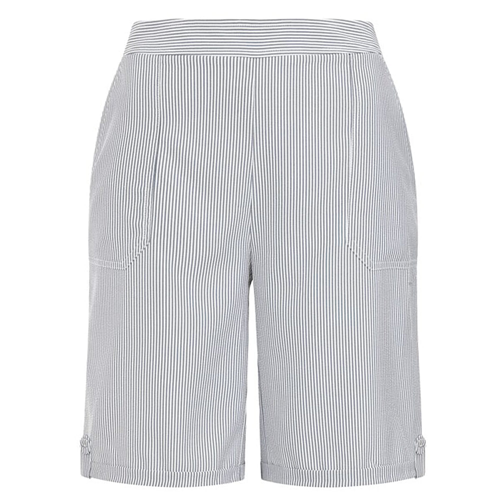 Classic Seersucker Casual Bermuda Striped Shorts (Size 12) - Navy