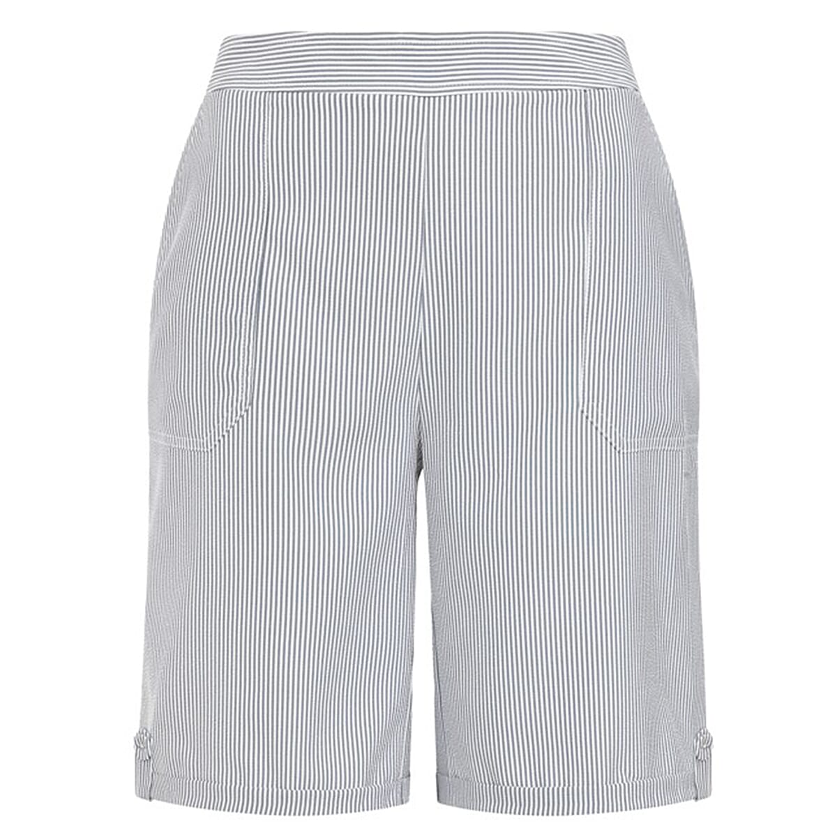 Classic Seersucker Casual Bermuda Striped Shorts (Size 12) - Navy