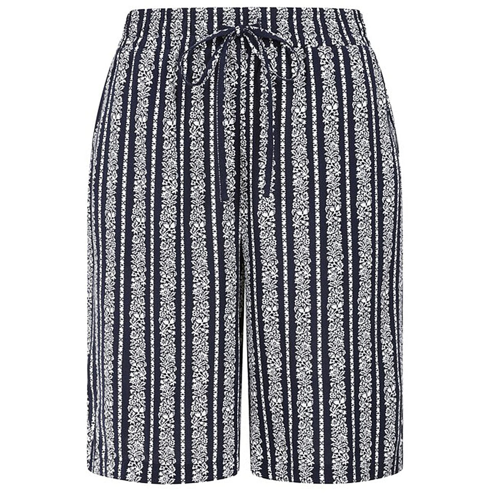 Classic Striped Spun Viscose Shorts with Drawstring Waist (Size 14) - Navy - White