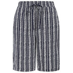 Classic Striped Spun Viscose Shorts with Drawstring Waist (Size 14) - Navy - White