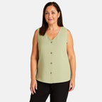 Classic V-Neck Sleeveless Button Front Vest (Size 10) - Khaki