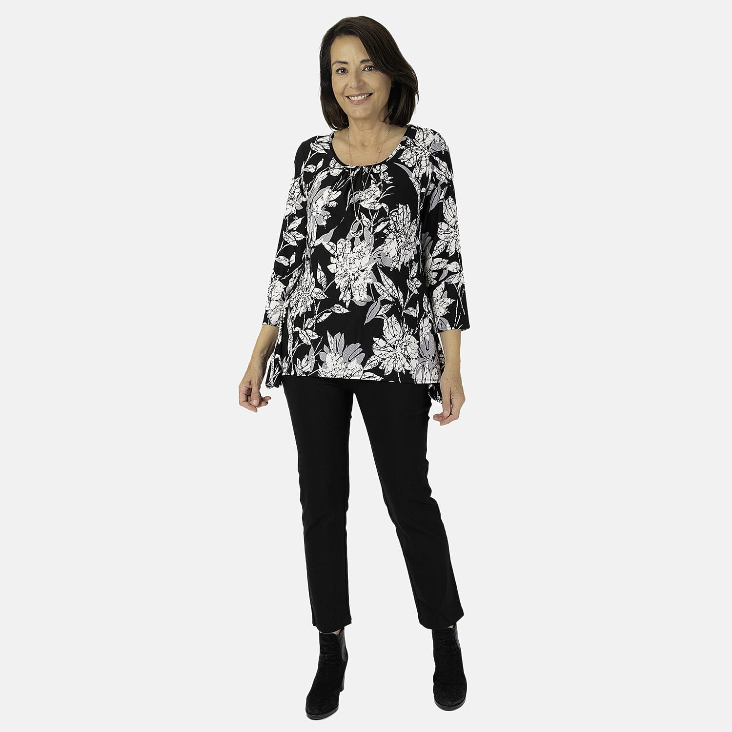 Classic Hanky Hem Print Top with Necklace