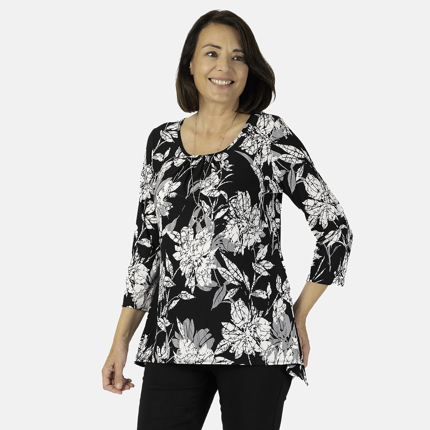 Classic Hanky Hem Print Top with Necklace