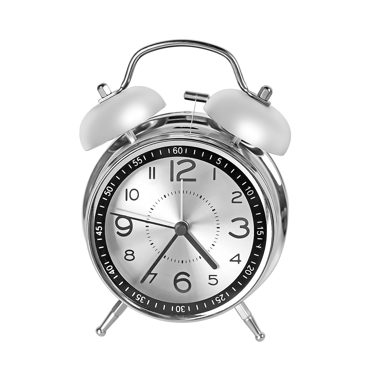 Round Quartz Movt. Retro Alarm Clock with Night Light (2 AA Battery, Not Includ.) - Silver - Silver Grey