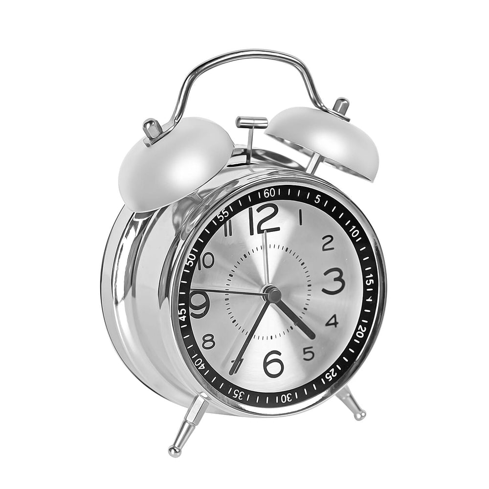 Round Quartz Movt. Retro Alarm Clock with Night Light (2 AA Battery, Not Includ.) - Silver - Silver Grey