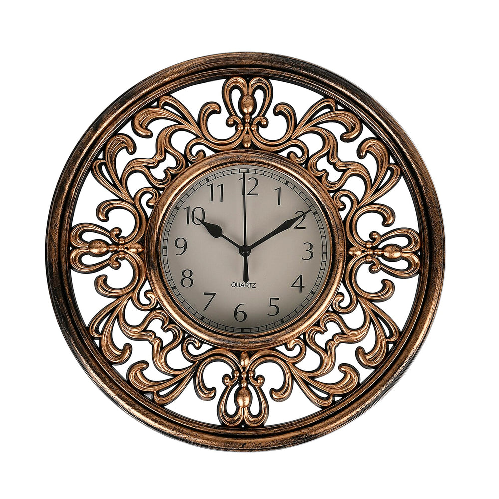 Set of 2 Round Retro Design Analog Wall Clock - Brown & Silver - Fluerdilis