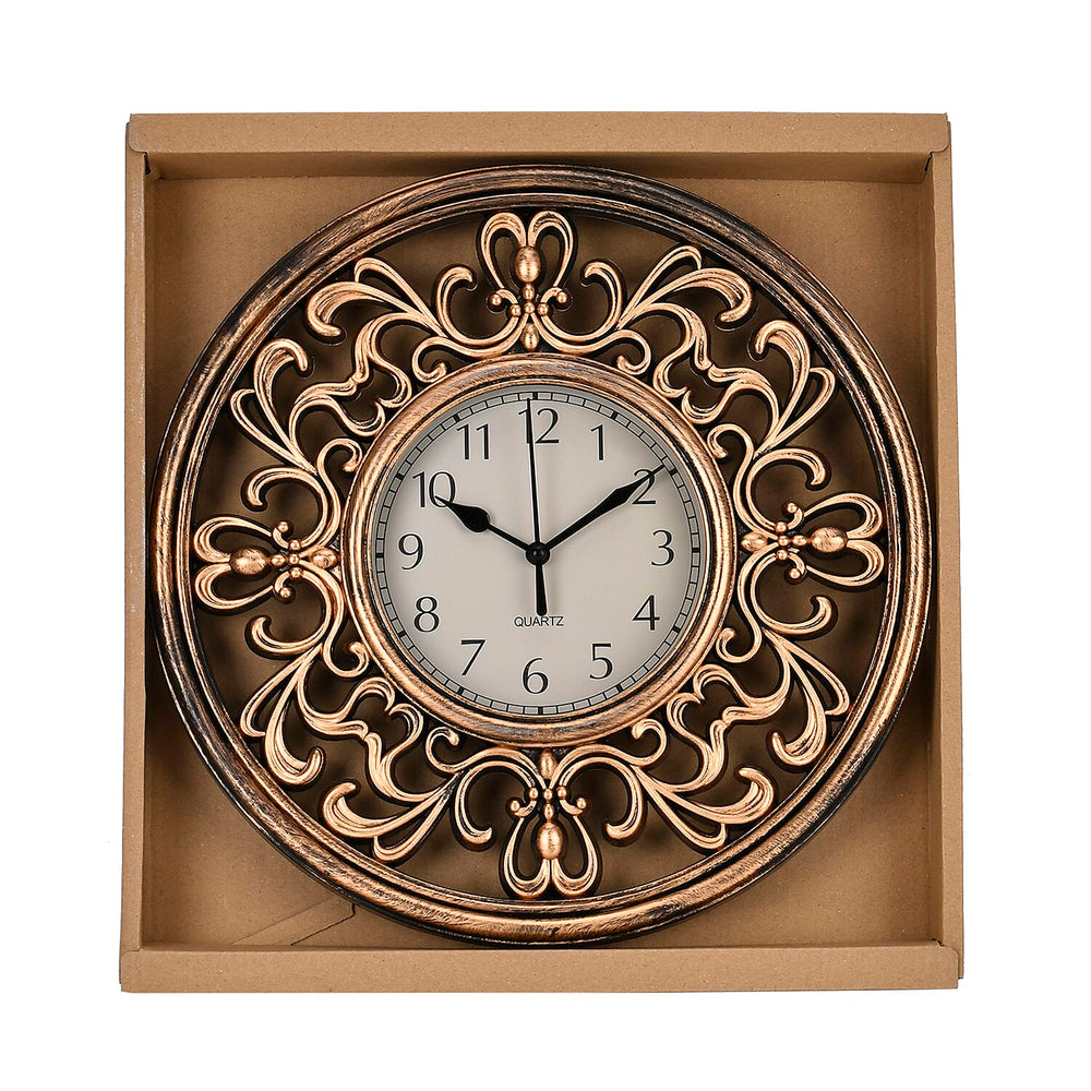 Set of 2 Round Retro Design Analog Wall Clock - Brown & Silver - Fluerdilis