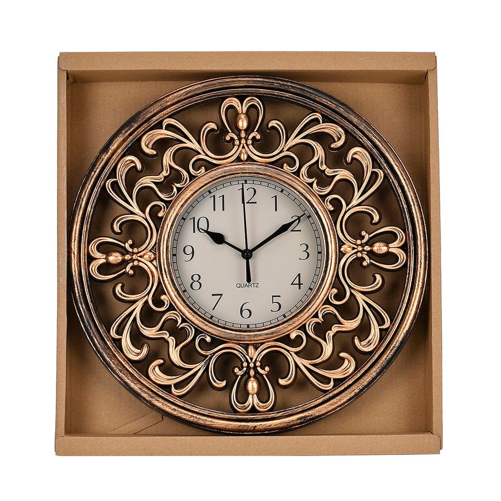 Set of 2 Round Retro Design Analog Wall Clock - Brown & Silver - Fluerdilis