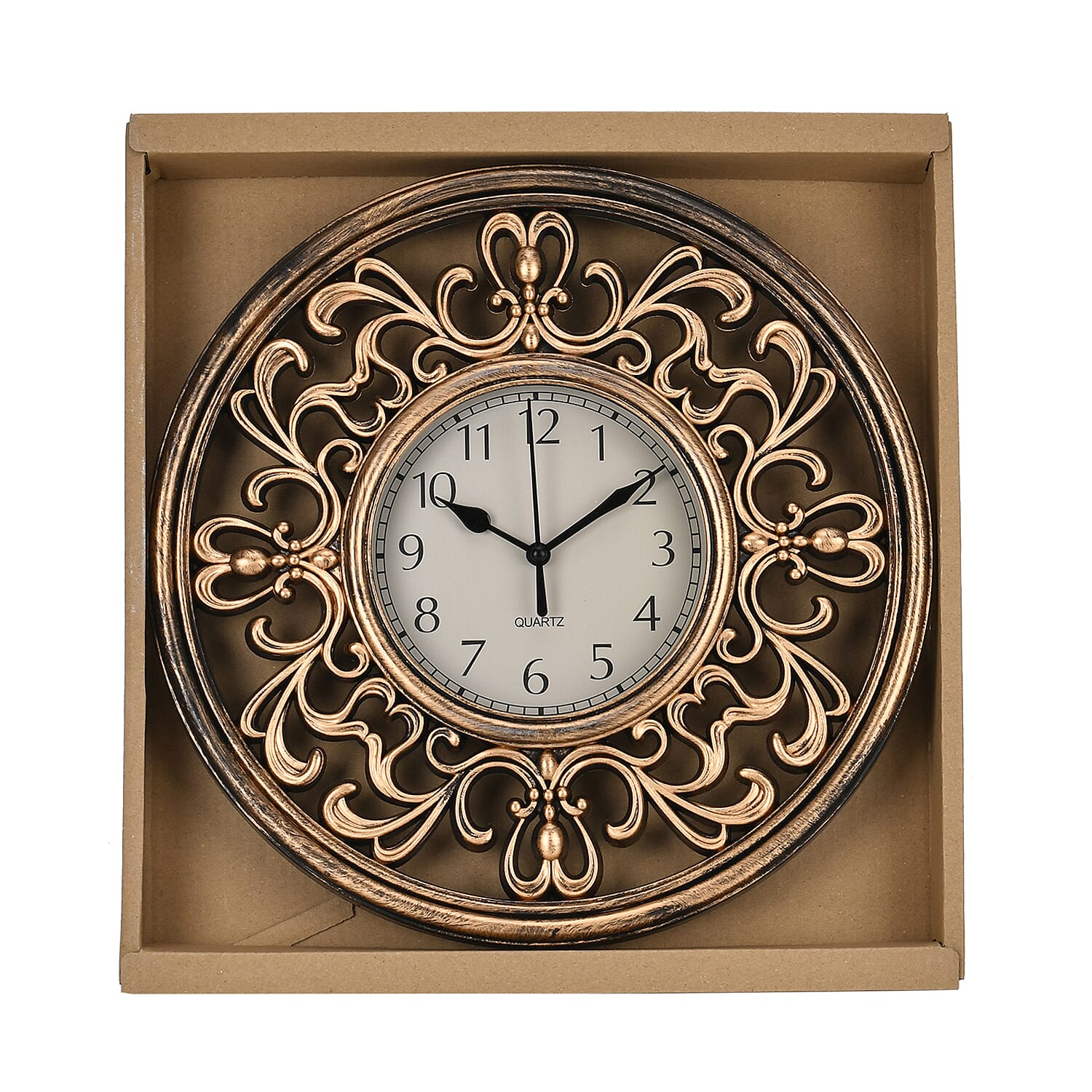 Set of 2 Round Retro Design Analog Wall Clock - Brown & Silver - Fluerdilis