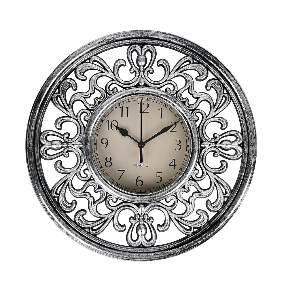 Set of 2 Round Retro Design Analog Wall Clock - Brown & Silver - Fluerdilis