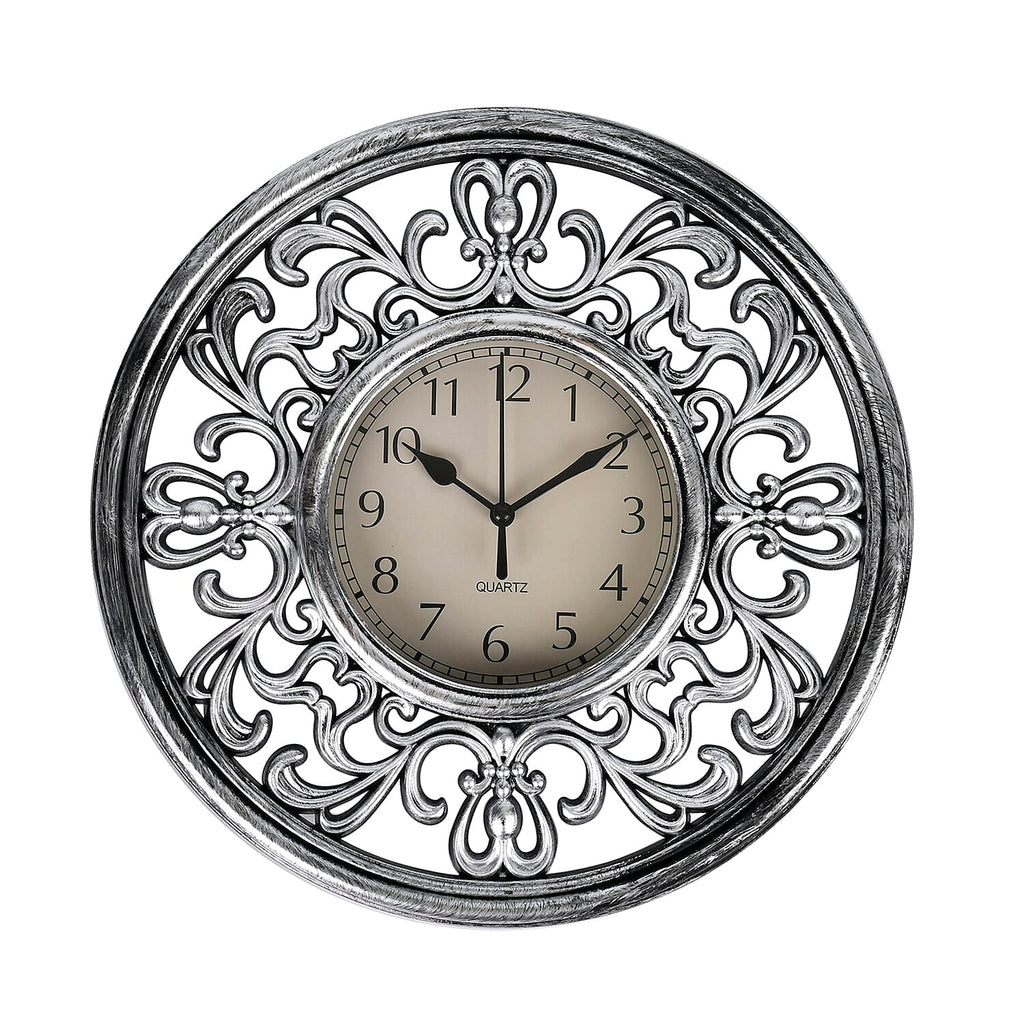 Set of 2 Round Retro Design Analog Wall Clock - Brown & Silver - Fluerdilis