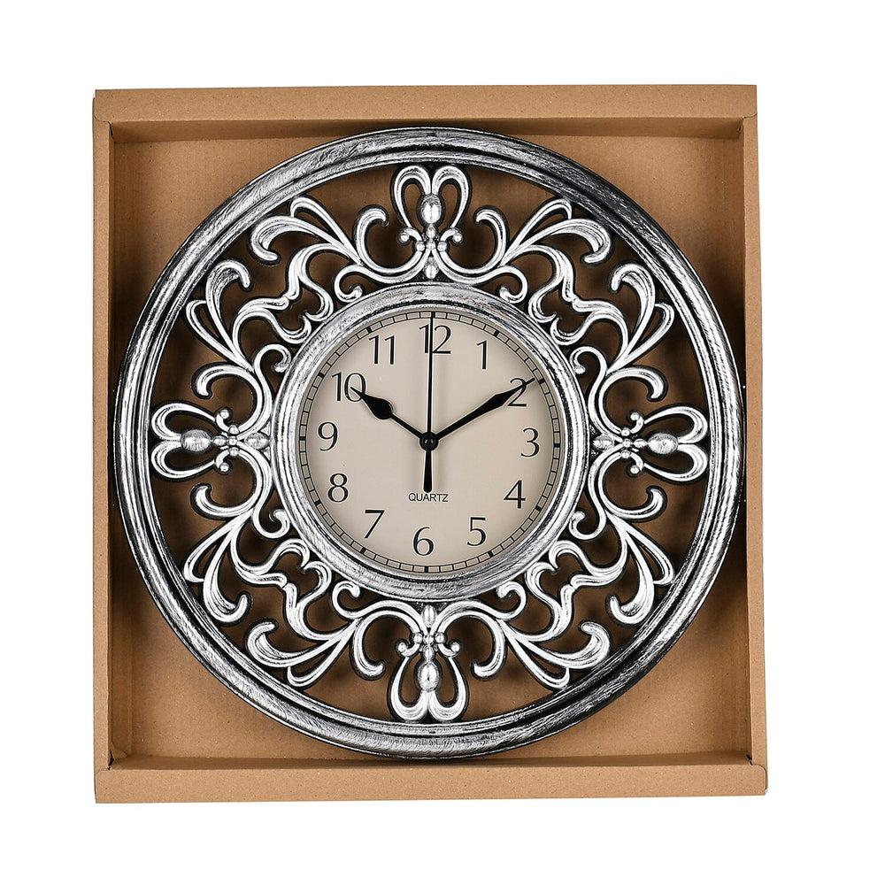 Set of 2 Round Retro Design Analog Wall Clock - Brown & Silver - Fluerdilis