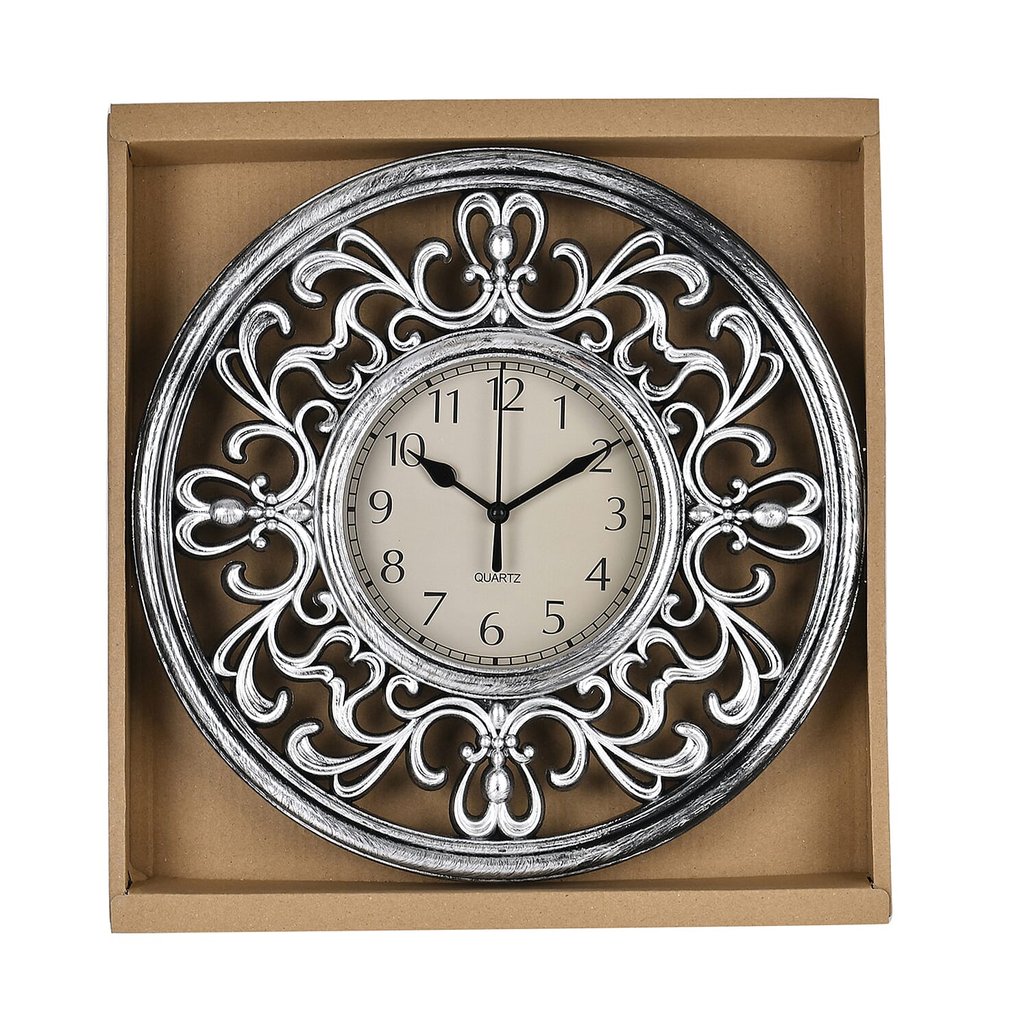 Set of 2 Round Retro Design Analog Wall Clock - Brown & Silver - Fluerdilis