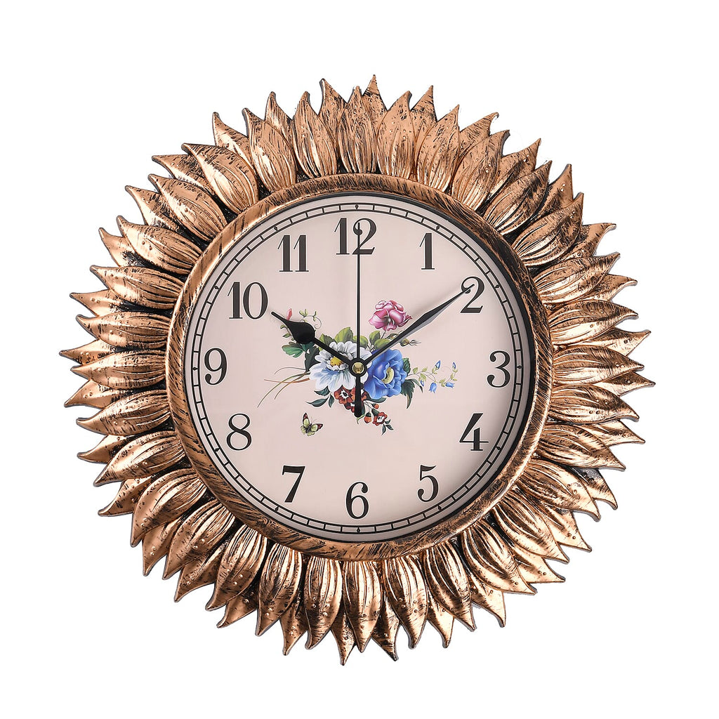 Set of 2 Round Sunflower Design Analog Wall Clocks - Gold and Silver ...