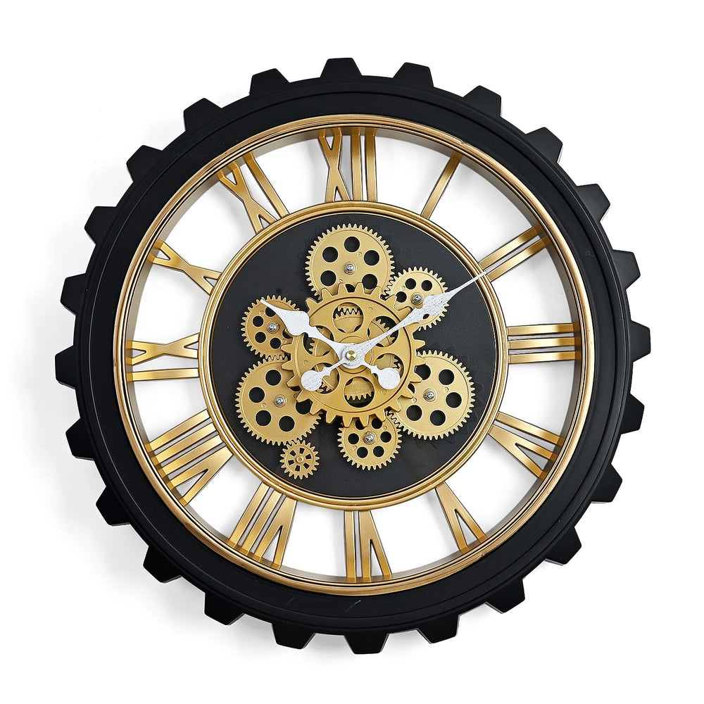 Rotating Gear Wall Clock Powered by 3 x AA Batteries (Not Included) - Black 50cm Diameter