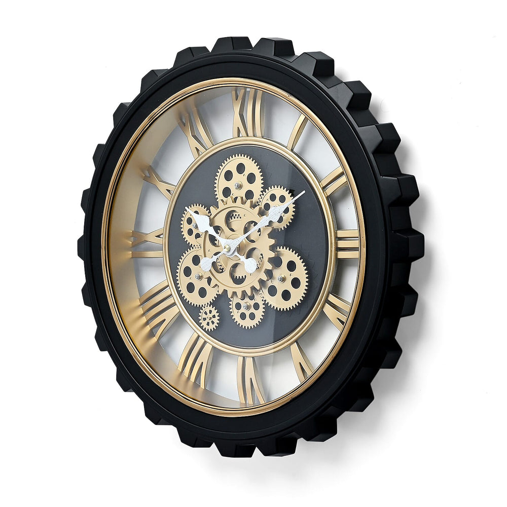 Rotating Gear Wall Clock Powered by 3 x AA Batteries (Not Included) - Black 50cm Diameter