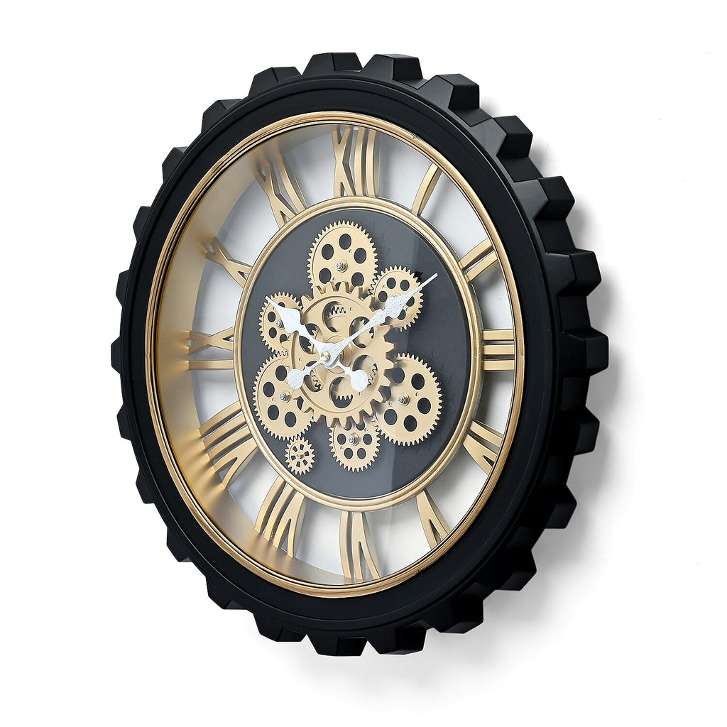 Rotating Gear Wall Clock Powered by 3 x AA Batteries (Not Included) - Black 50cm Diameter