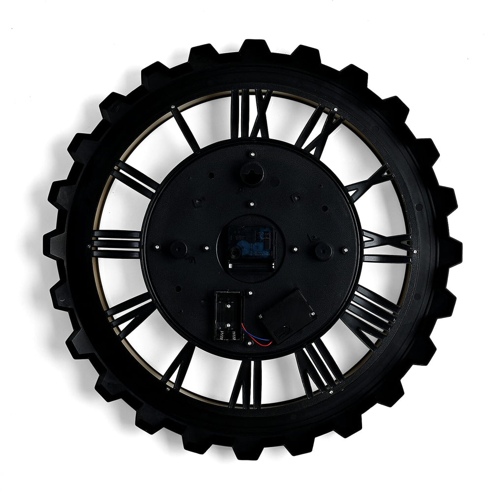 Rotating Gear Wall Clock Powered by 3 x AA Batteries (Not Included) - Black 50cm Diameter