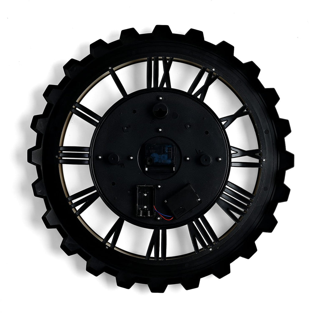 Rotating Gear Wall Clock Powered by 3 x AA Batteries (Not Included) - Black 50cm Diameter