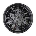 Retro Gear Wall Clock with Roman Numerals - Black - Silver