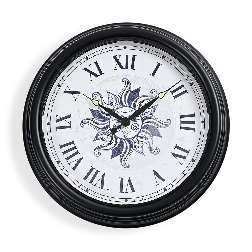 Waterproof Outdoor Wall Clock with LED Lights Powered by 4xAA Batteries (not included) - Black - White