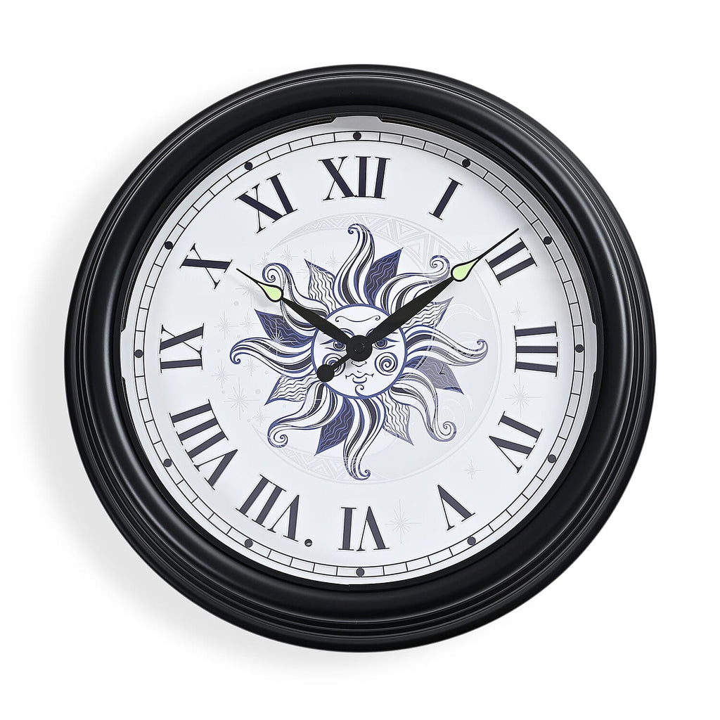 Waterproof Outdoor Wall Clock with LED Lights Powered by 4xAA Batteries (not included) - Black - White