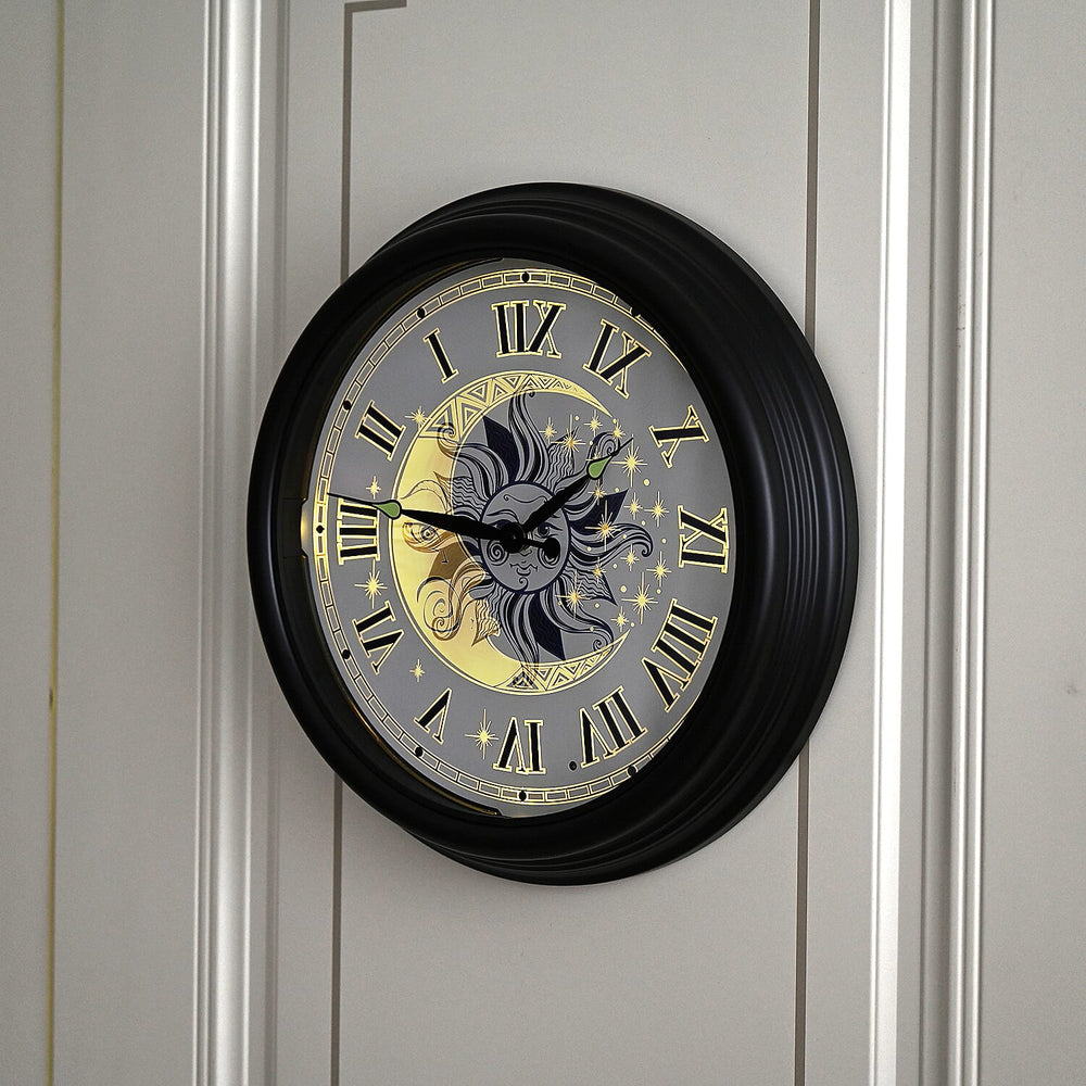 Waterproof Outdoor Wall Clock with LED Lights Powered by 4xAA Batteries (not included) - Black - White