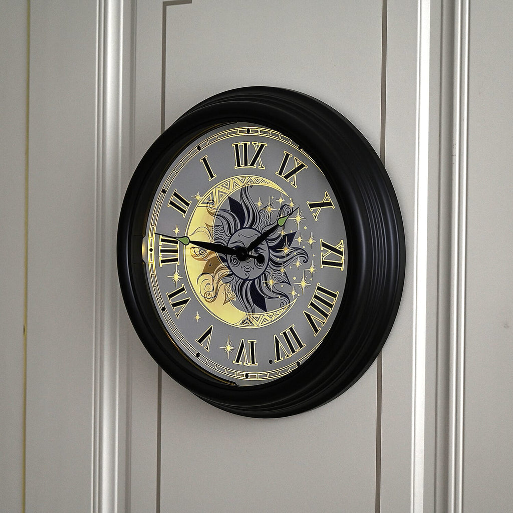 Waterproof Outdoor Wall Clock with LED Lights Powered by 4xAA Batteries (not included) - Black - White