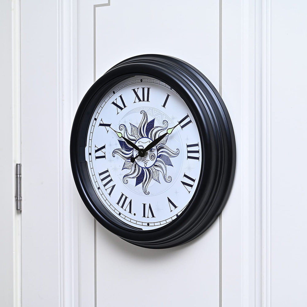 Waterproof Outdoor Wall Clock with LED Lights Powered by 4xAA Batteries (not included) - Black - White