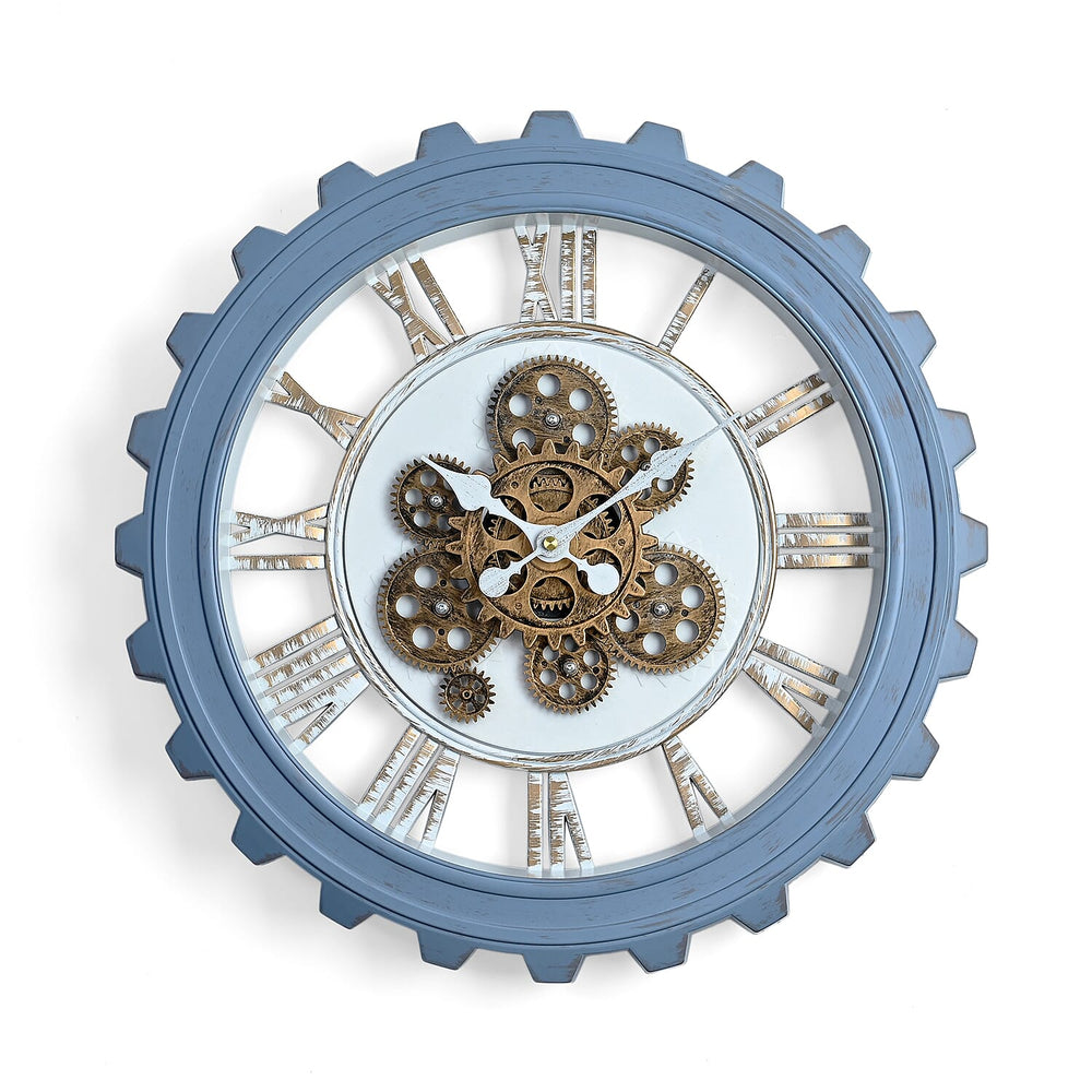 Rotating Gear Wall Clock Powered by 3 x AA Batteries (Not Included) - Blue 50cm Diameter