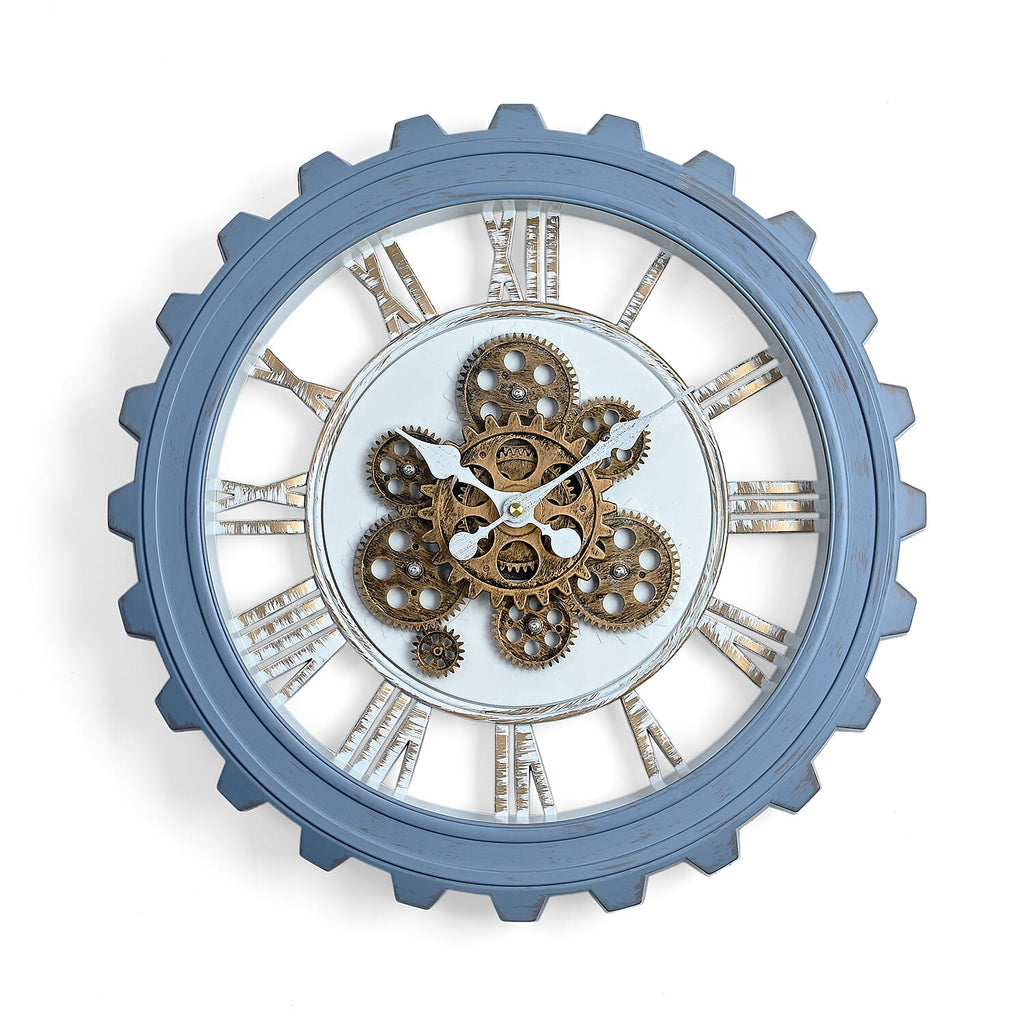 Rotating Gear Wall Clock Powered by 3 x AA Batteries (Not Included) - Blue 50cm Diameter