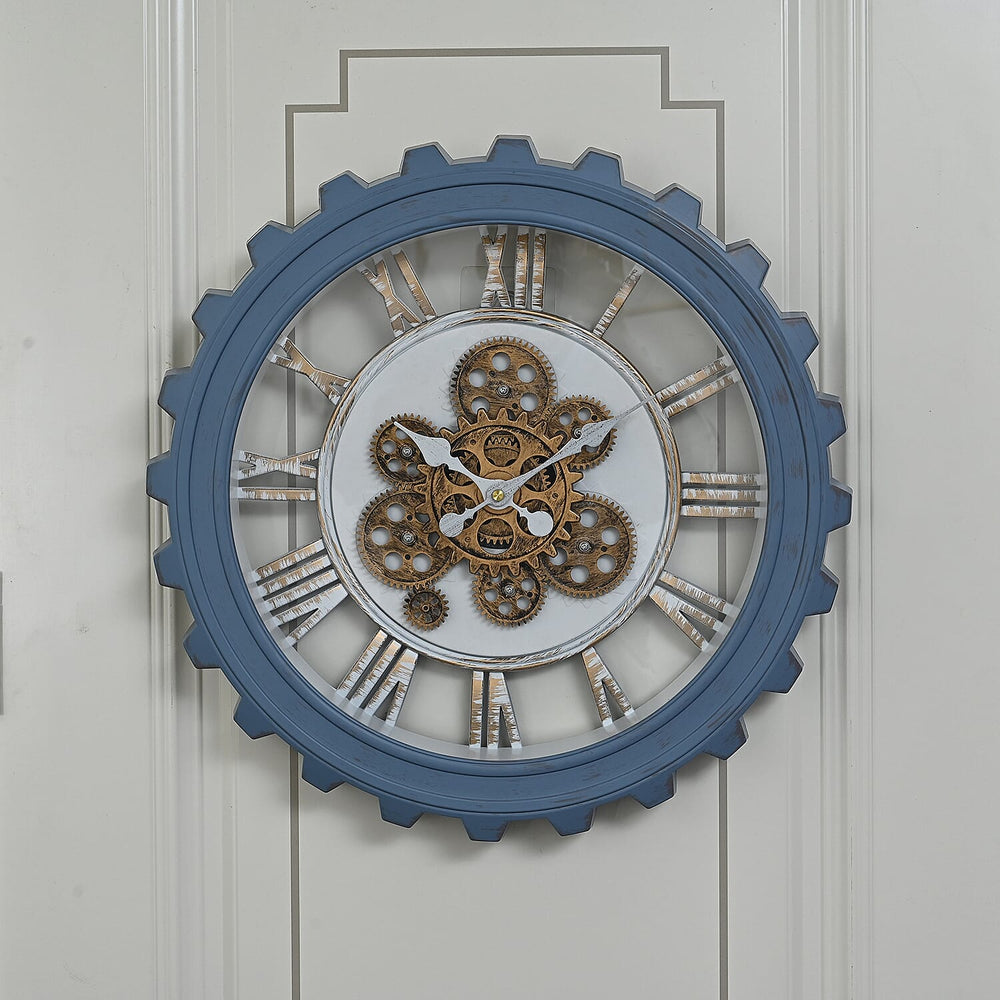 Rotating Gear Wall Clock Powered by 3 x AA Batteries (Not Included) - Blue 50cm Diameter