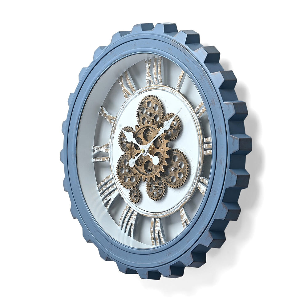 Rotating Gear Wall Clock Powered by 3 x AA Batteries (Not Included) - Blue 50cm Diameter