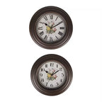 Set of 2 - Analog Floral Theme Rose Wall Clock - Brown