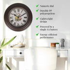 Set of 2 - Analog Floral Theme Rose Wall Clock - Brown