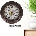 Set of 2 - Analog Floral Theme Rose Wall Clock - Brown