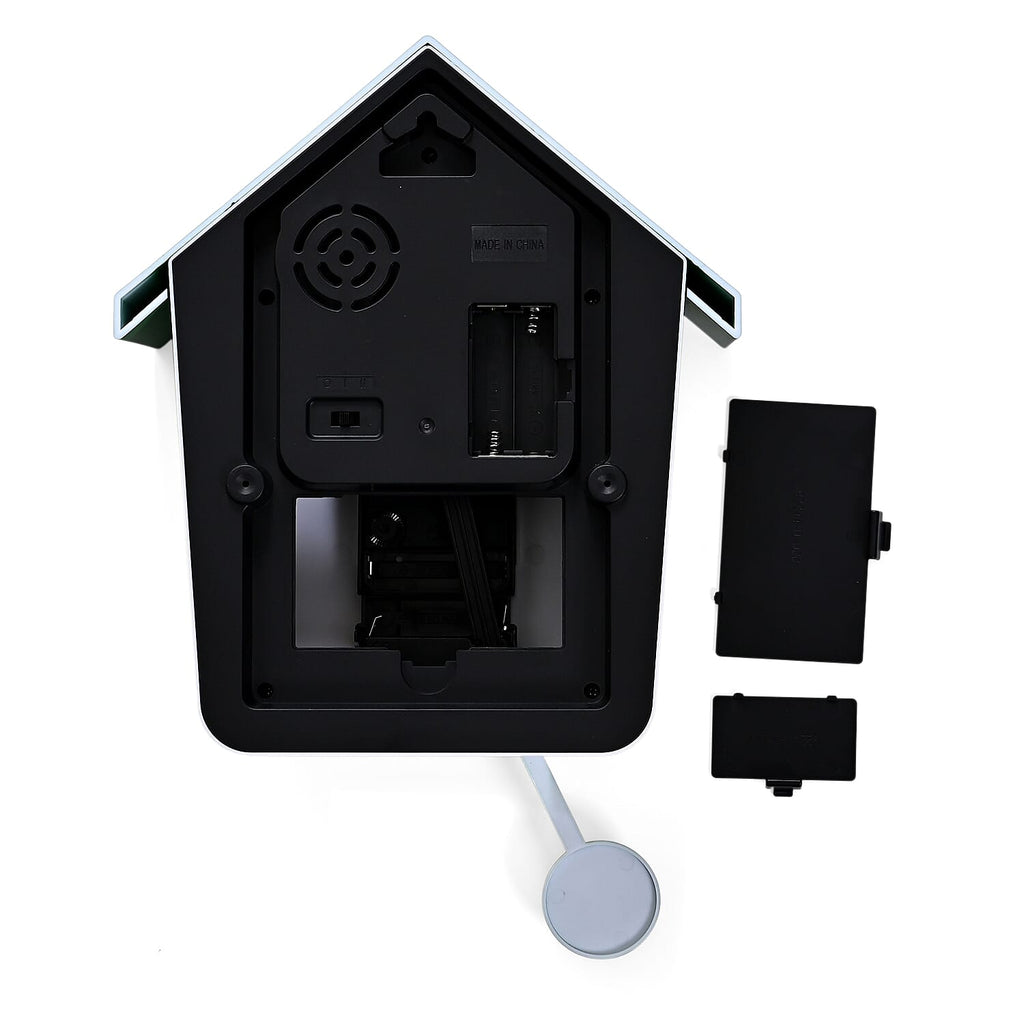 Modern Cuckoo Wall Clock with Pendulum Powered by 3 x AA Batteries (Not Incl.) - Singing Bird with Automatic Night-Time Silent Mode - Green