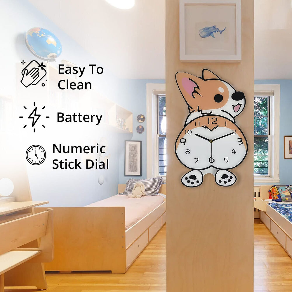 Corgi Pendulum Wall Clock (2AA Batteries not Included) - Light Yellow - White