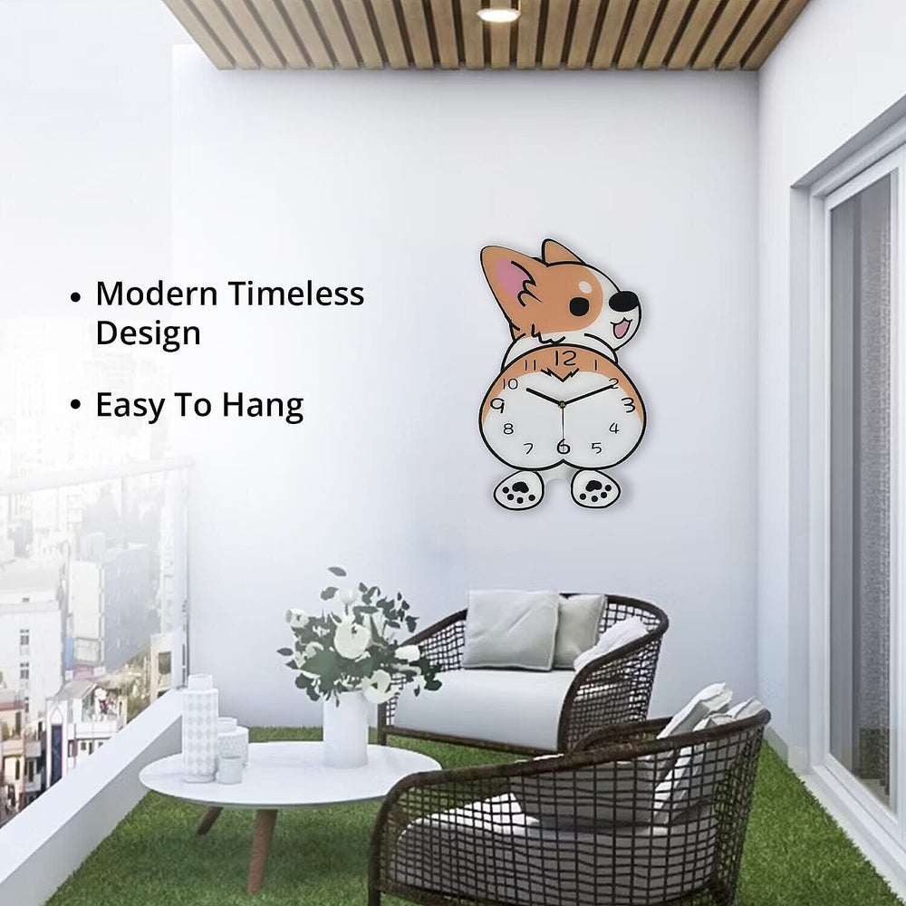 Corgi Pendulum Wall Clock (2AA Batteries not Included) - Light Yellow - White
