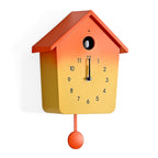 Modern Cuckoo Wall Clock with Pendulum Powered by 3 x AA Batteries (Not Incl.) - Singing Bird with Automatic Night-Time Silent Mode - Orange