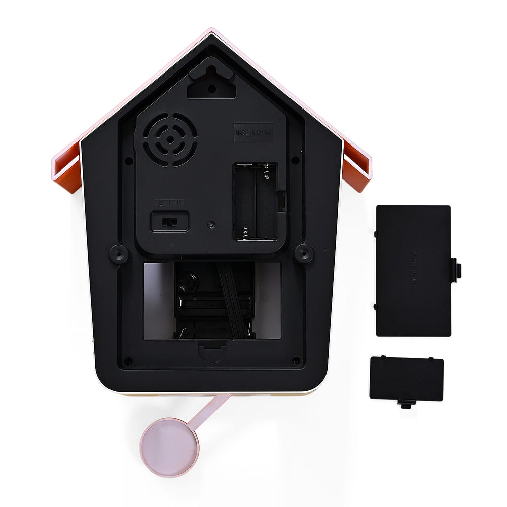Modern Cuckoo Wall Clock with Pendulum Powered by 3 x AA Batteries (Not Incl.) - Singing Bird with Automatic Night-Time Silent Mode - Orange