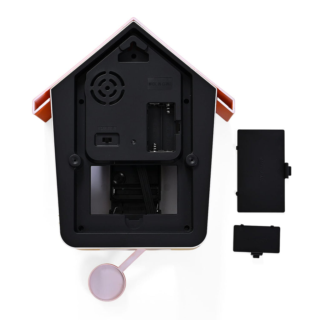 Modern Cuckoo Wall Clock with Pendulum Powered by 3 x AA Batteries (Not Incl.) - Singing Bird with Automatic Night-Time Silent Mode - Orange