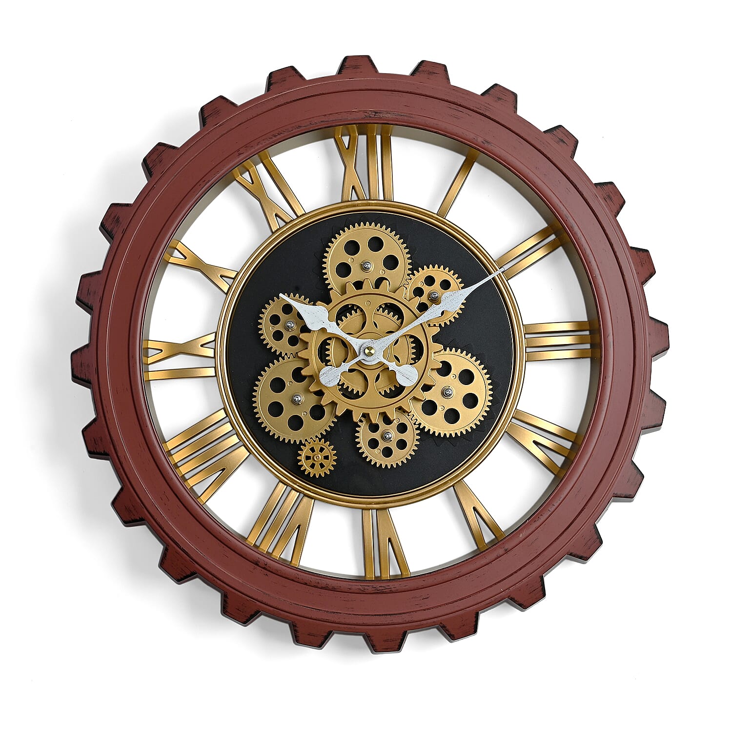 Rotating Gear Wall Clock Powered by 3 x AA Batteries (Not Included) - Red 50cm Diameter