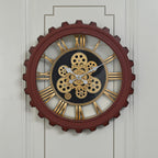 Rotating Gear Wall Clock Powered by 3 x AA Batteries (Not Included) - Red 50cm Diameter