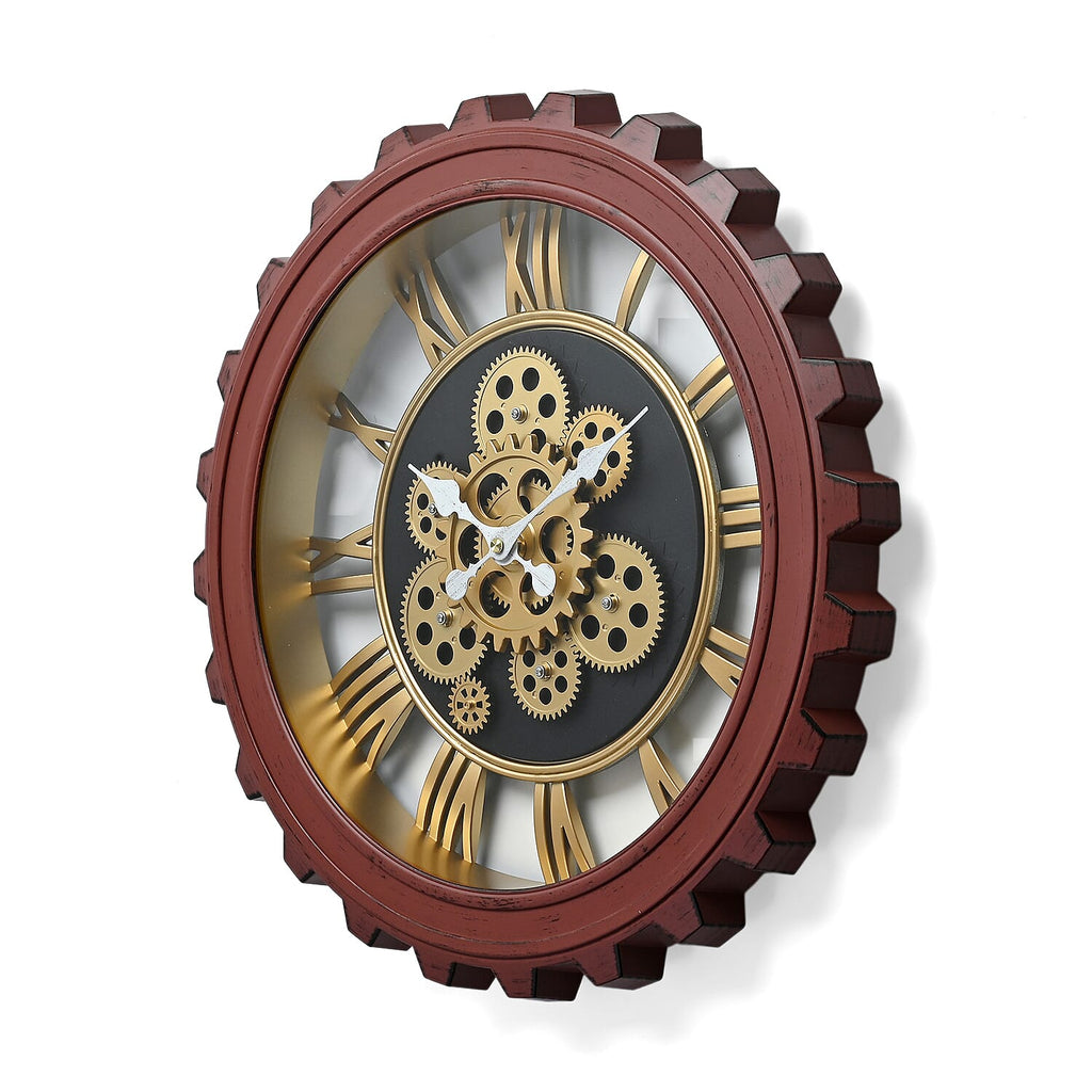 Rotating Gear Wall Clock Powered by 3 x AA Batteries (Not Included) - Red 50cm Diameter