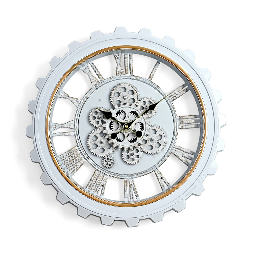 Rotating Gear Wall Clock Powered by 3 x AA Batteries (Not Included) -  White 50cm Diameter