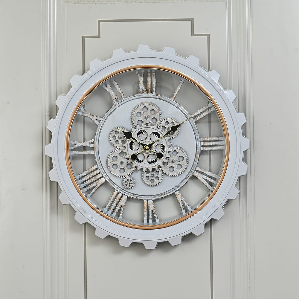Rotating Gear Wall Clock Powered by 3 x AA Batteries (Not Included) -  White 50cm Diameter